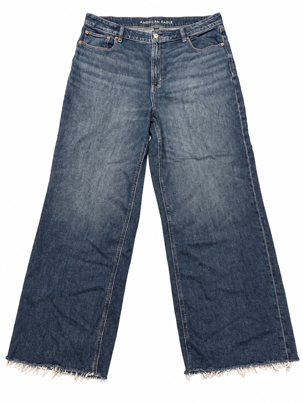 American Eagle Super High-Rise Baggy Wide Leg Jeans Size 18 Raw Hem Stretch